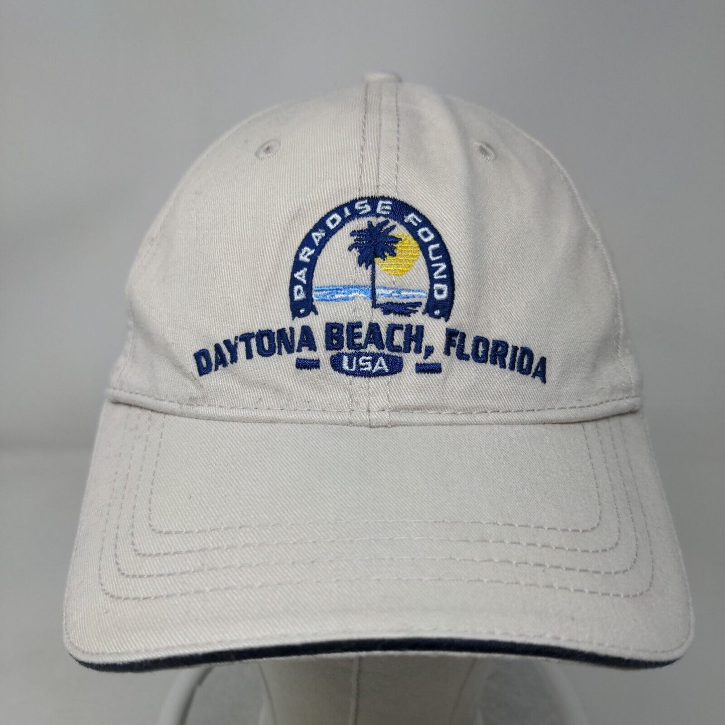 Daytona Beach Florida Paradise Found Slideback Hat Tan Embroidered Logo