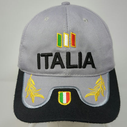 Gray Baseball Cap One Size Italia Embroidered Laurel Leaves Black Brim Flag Hat