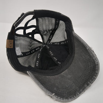 Bee Happy Strapback Trucker Hat Gray One Size Ponytail C.C Exclusives