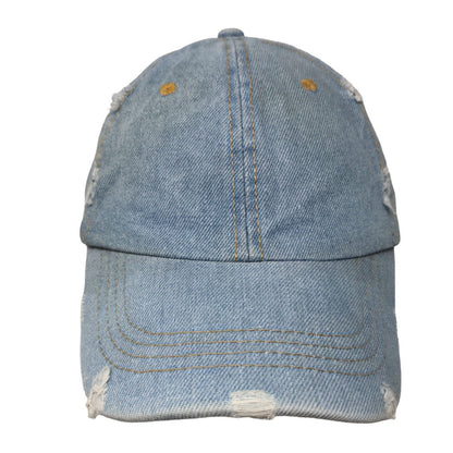 David & Young Strapback Hat Blue OSFM Adjustable Distressed Blank 6 Panel