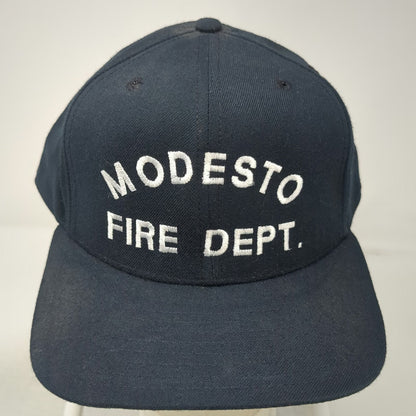 New Era Modesto Fire Dept Baseball Cap Hat Blue 7 3/4 Fitted Vintage USA
