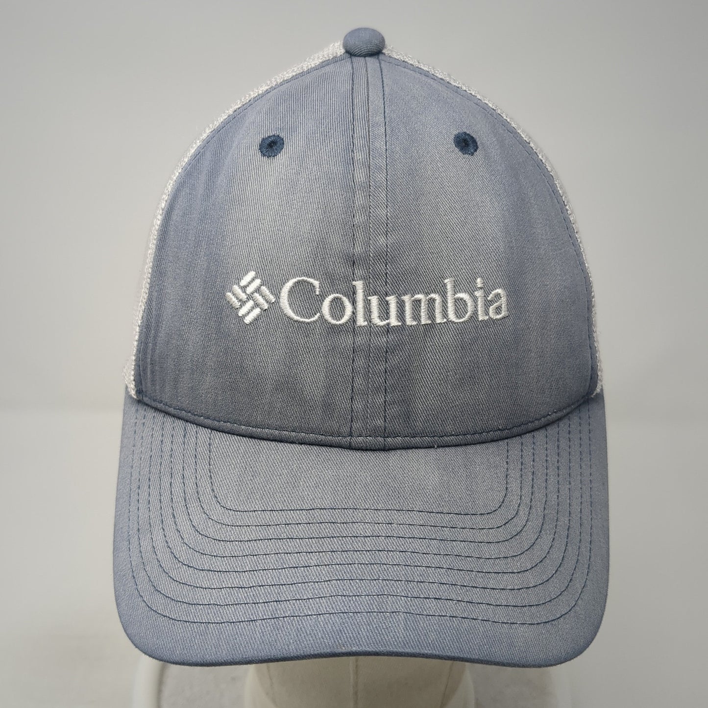 Columbia Logo Snapback Trucker Hat Blue One Size Mesh Back Colorblock