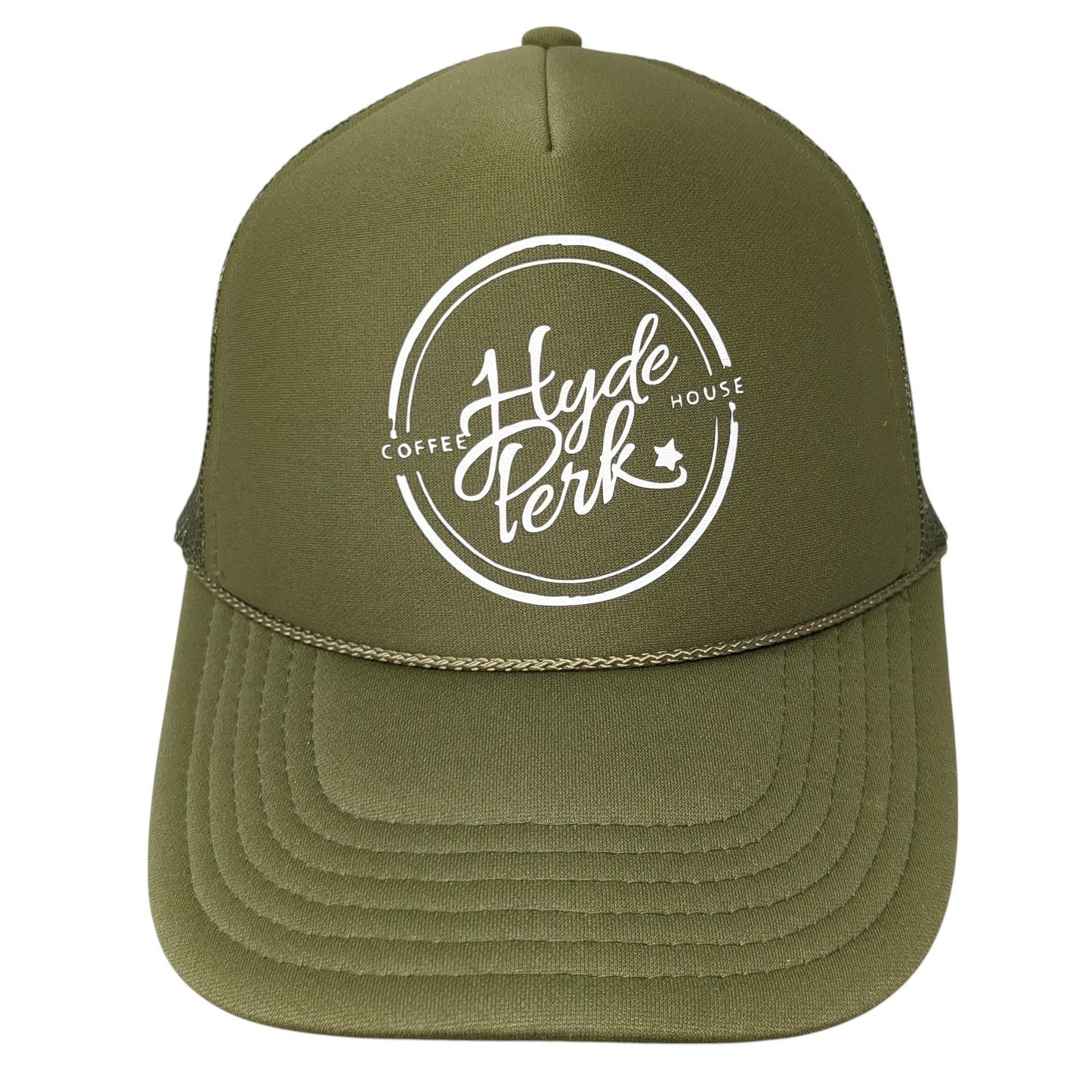 Hyde Perk Coffee House Snapback Rope Trucker Hat Green One Size Mesh Back