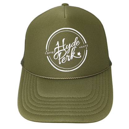 Hyde Perk Coffee House Snapback Rope Trucker Hat Green One Size Mesh Back