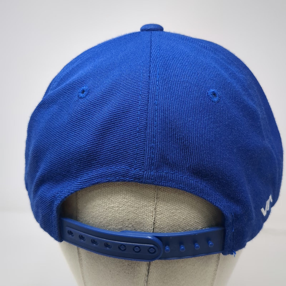 RVCA Snapback Hat Blue One Size White VA Logo Flat Brim Tan Underbrim Acrylic