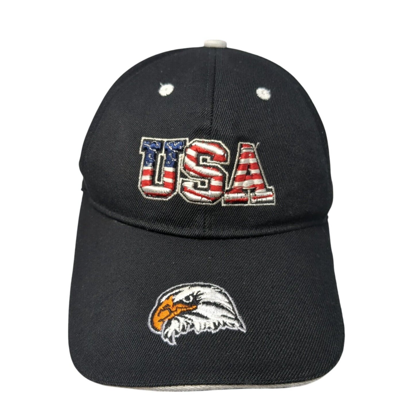 USA American Eagle Strapback Baseball Cap Black One Size Adjustable Patriotic