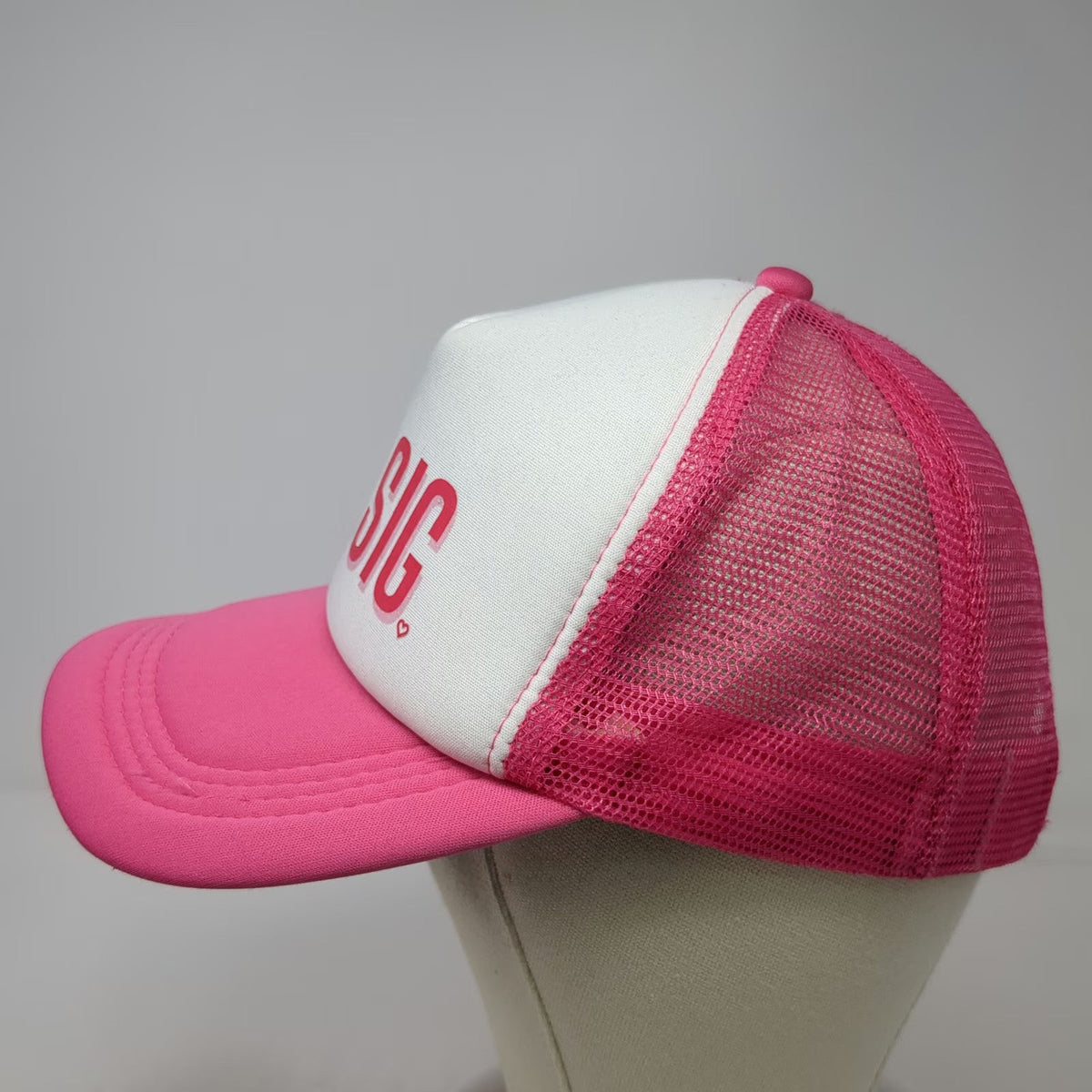 Trucker Hat Pink White One Size Phi Sig Sorority Heart Mesh Back Snapback Foam