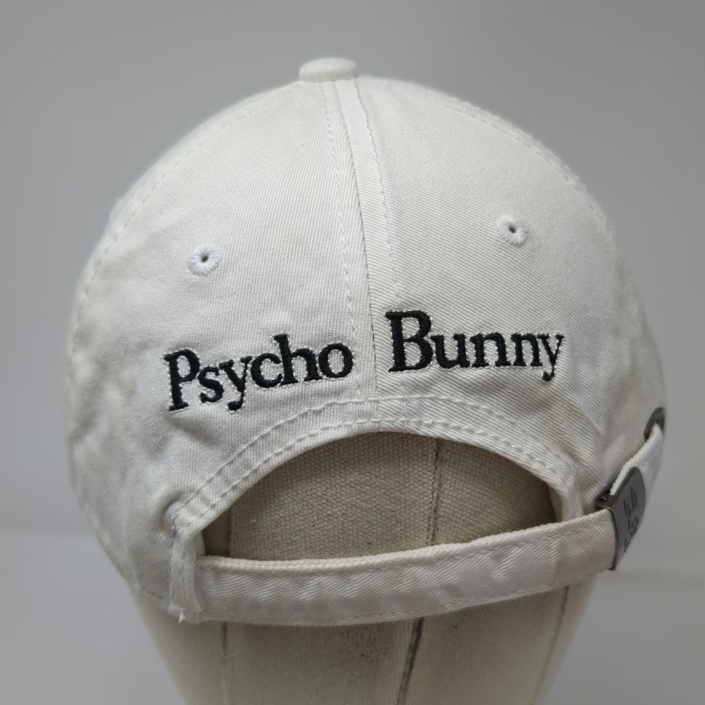 Psycho Bunny Baseball Cap White One Size Embroidered Logo Slideback Cotton Hat