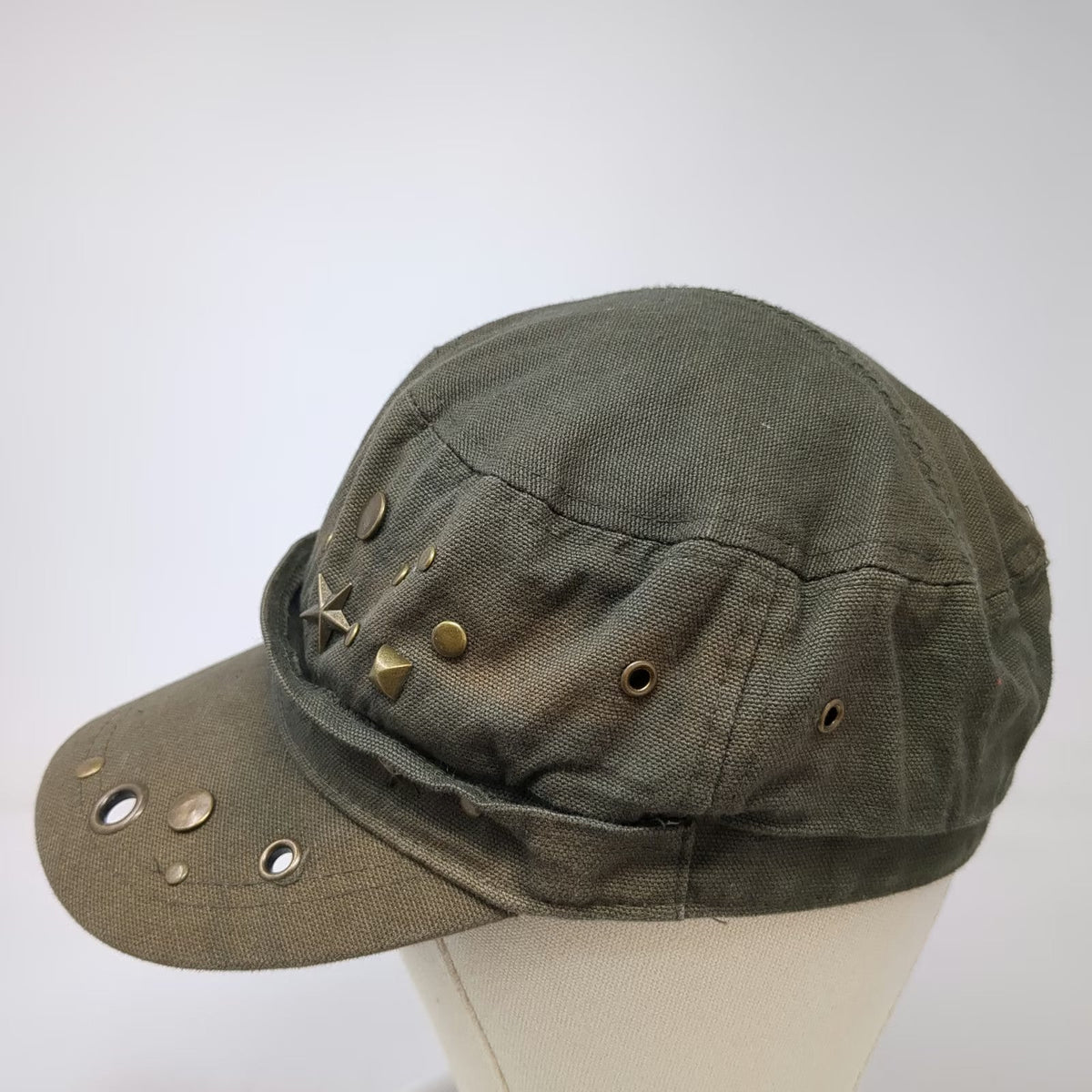 ABG Accessories Army Cap Green One Size Studs Stars Grommets Metal Accents Hat
