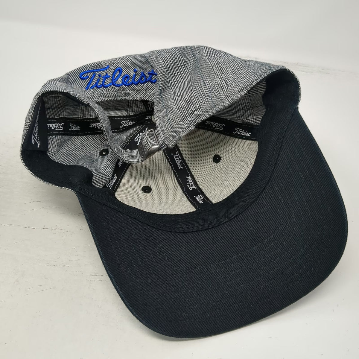 Titleist Baseball Cap Gray One Size Glen Plaid Cotton Adjustable Slideback Hat