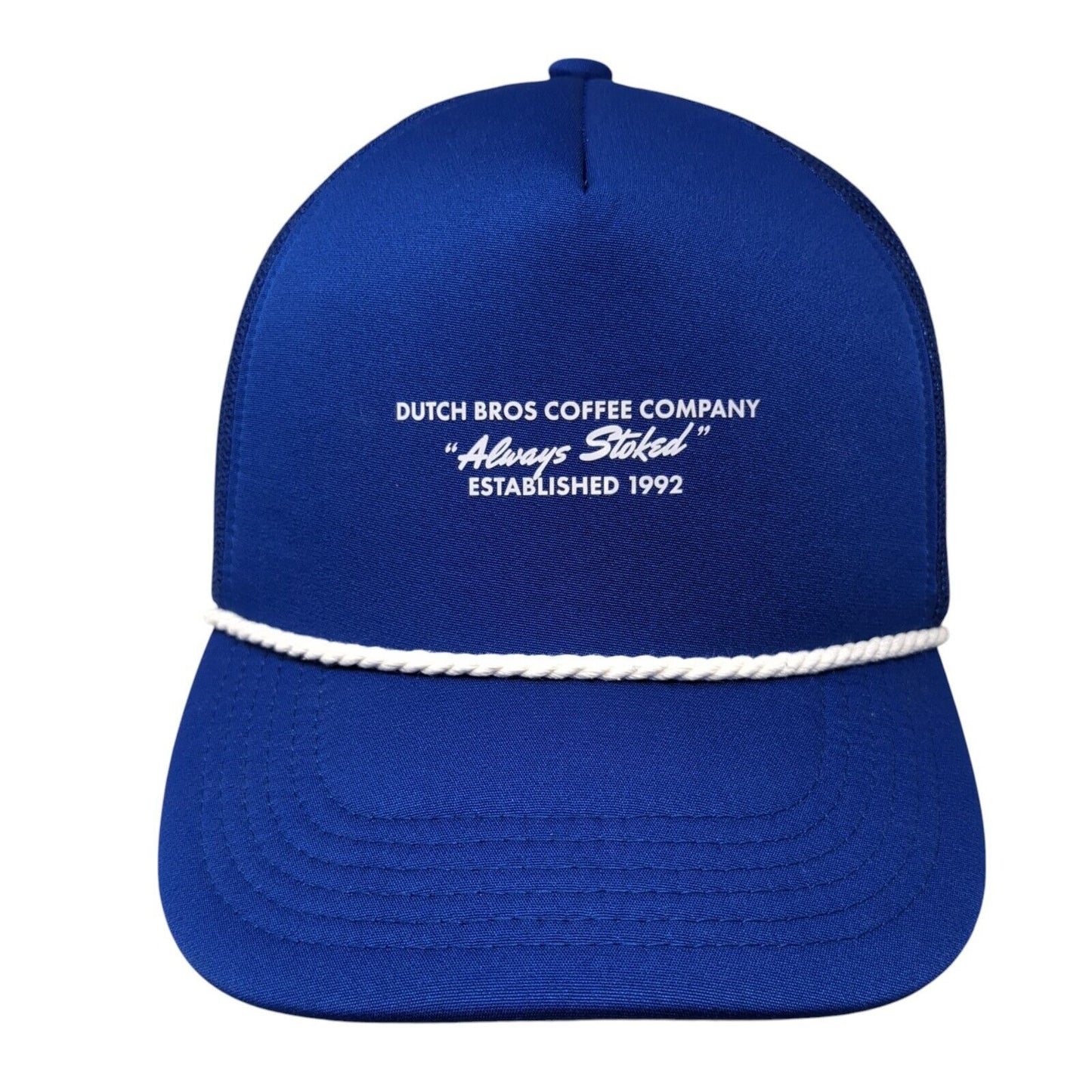 Dutch Bros Coffee Company Always Stoked Est. 1992 Trucker Hat Blue OS Mesh Rope