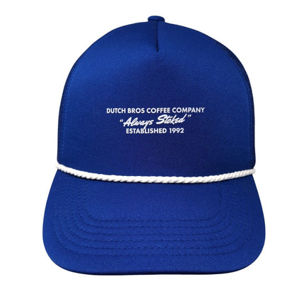 Dutch Bros Coffee Company Always Stoked Est. 1992 Trucker Hat Blue OS Mesh Rope