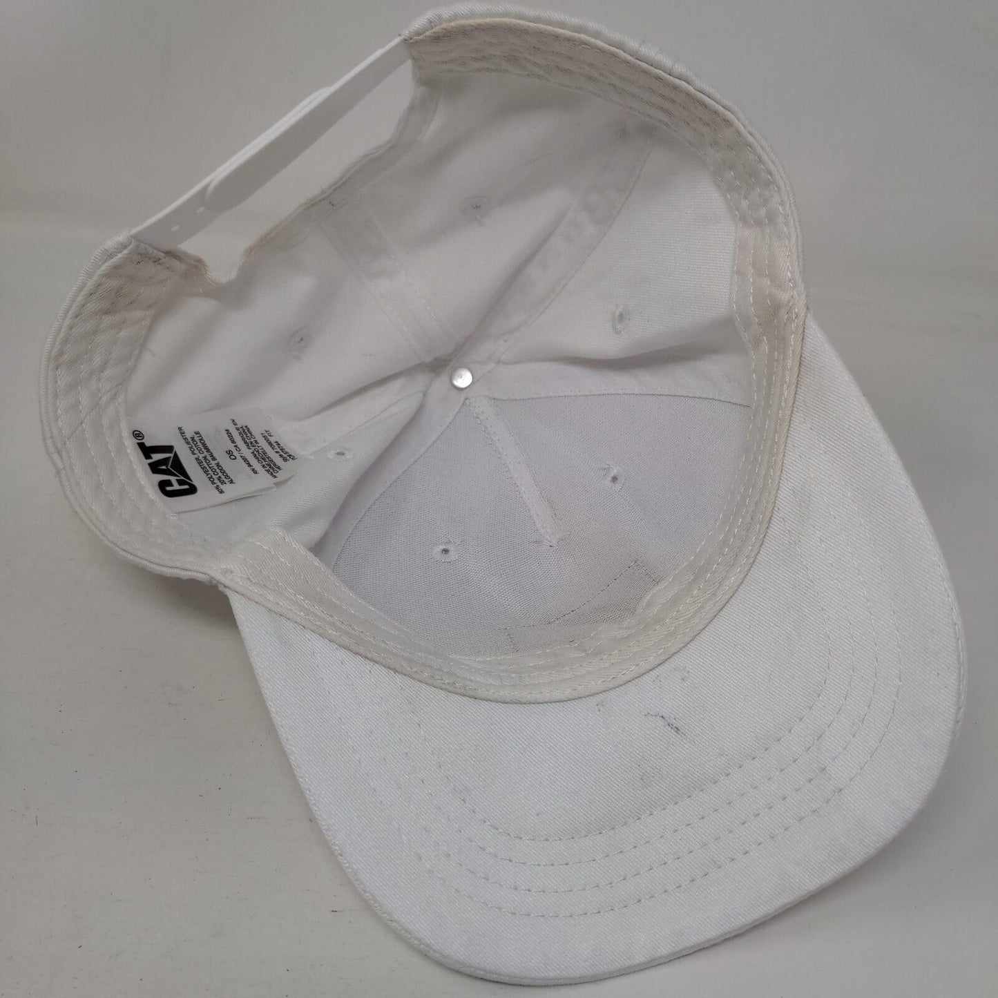 CAT Snapback Hat White One Size Adjustable Patch Logo Vented Holes 6 Panel