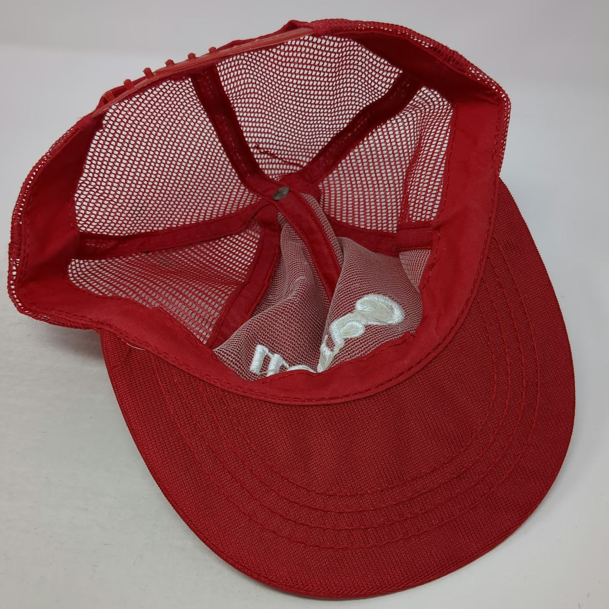 Canon Trucker Hat Red One Size Embroidered Logo Made in USA Mesh Back Snapback