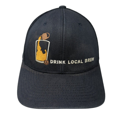 Drink Local Brew Fitted Mesh Back Trucker Hat Blue One Size Flexfit
