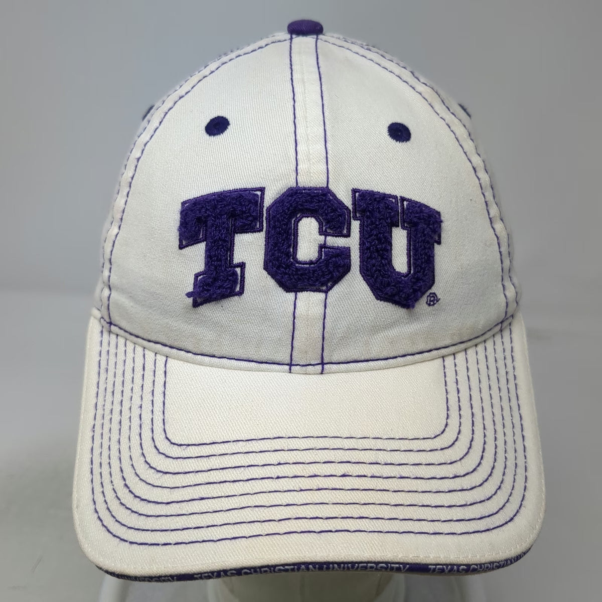 TCU Horned Frogs NCAA White Baseball Cap One Size Purple Stitch Go Chenille Hat