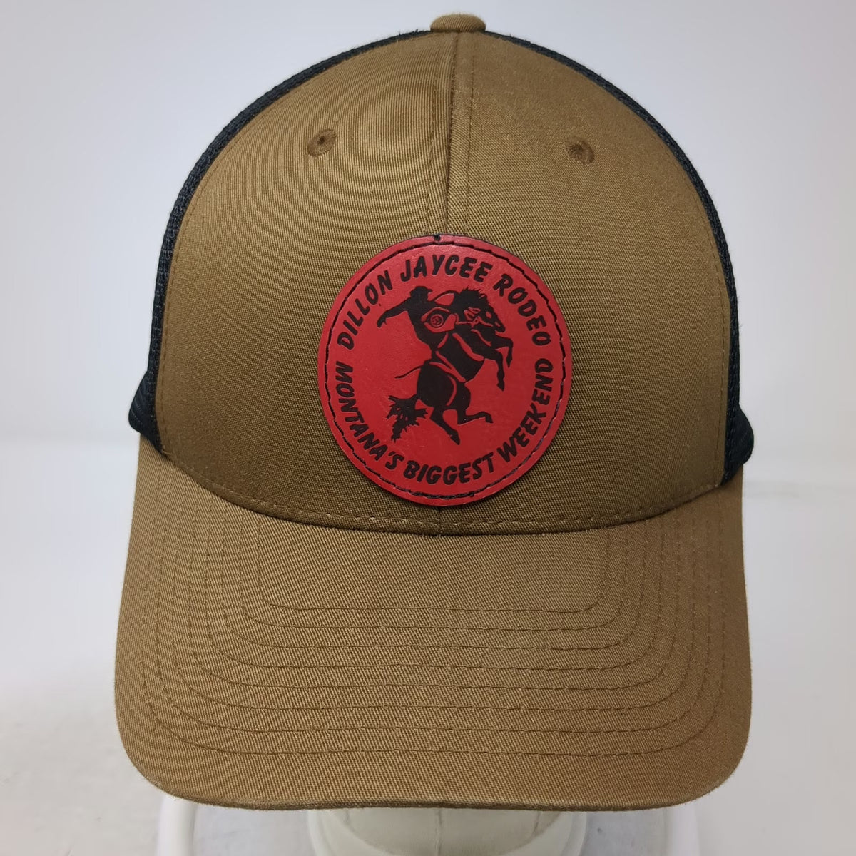 Yupoong Trucker Hat Brown One Size Dillon Jaycee Rodeo Montana Patch Mesh Horse