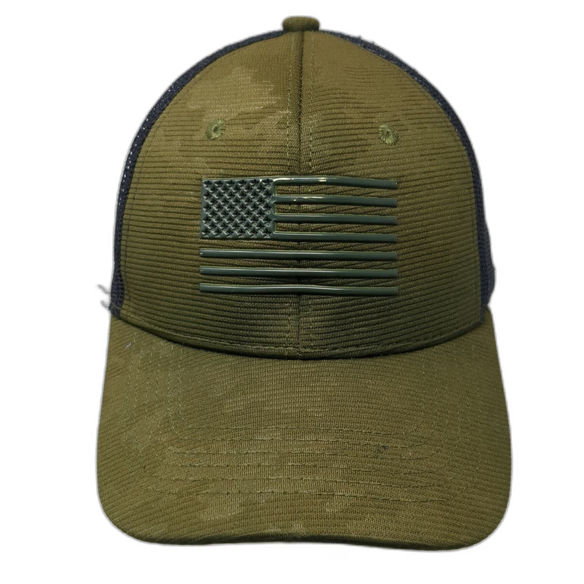 Runs Deep Tactical Trucker Hat Green Black One Size Mesh Snapback American Flag