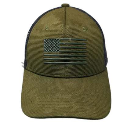 Runs Deep Tactical Trucker Hat Green Black One Size Mesh Snapback American Flag