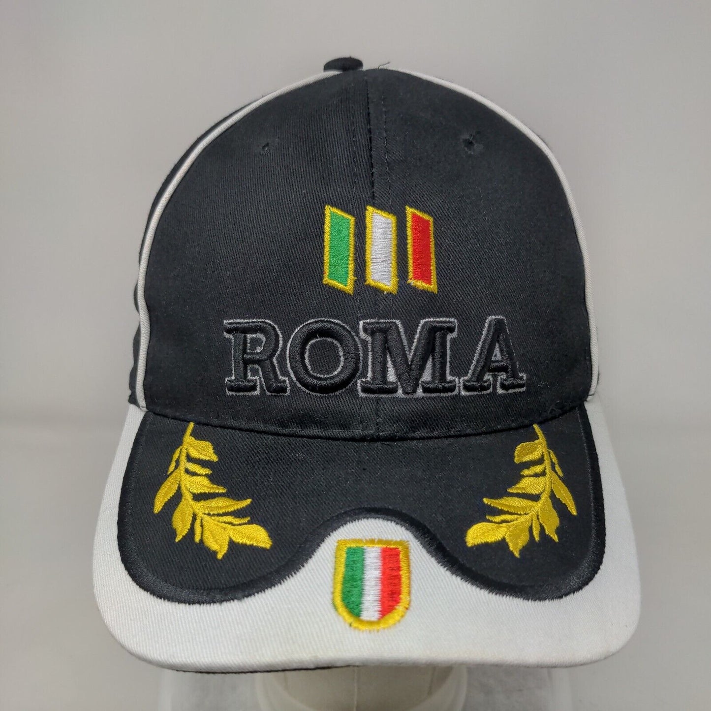 ROMA Strapback Hat Black One Size Adjustable Embroidered Patriotic 6 Panel