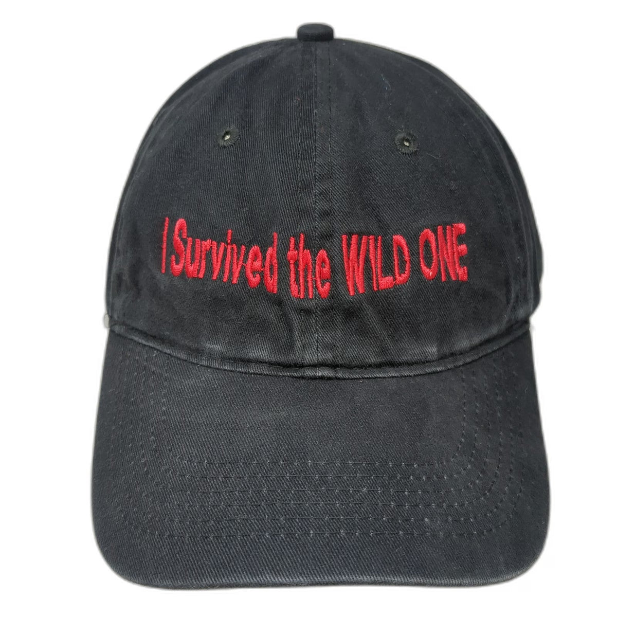 Port & Company Baseball Cap Black OSFM I Survived the WILD ONE Embroidery Hat
