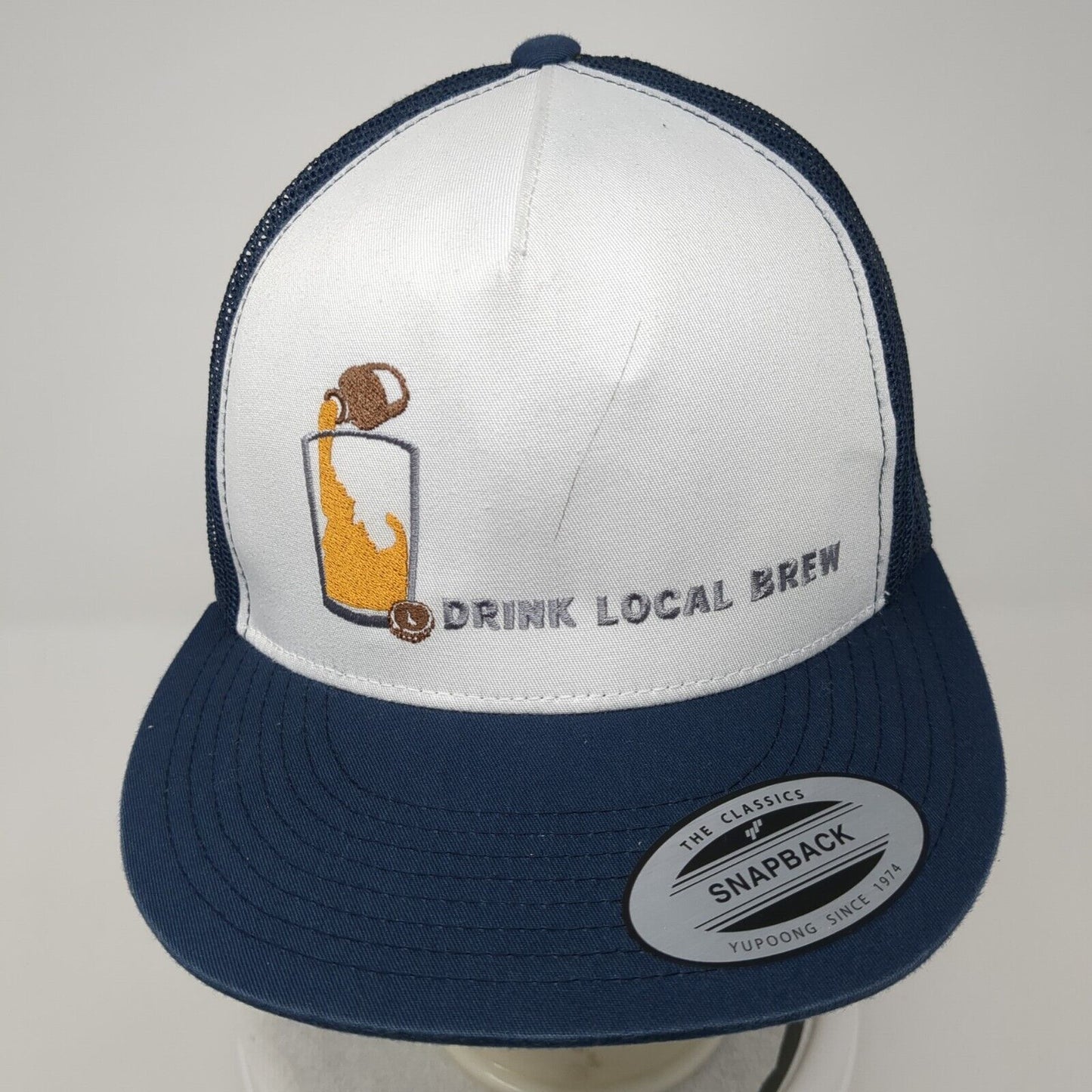 Drink Local Brew Snapback Mesh Back Trucker Hat Blue OSFA Yupoong