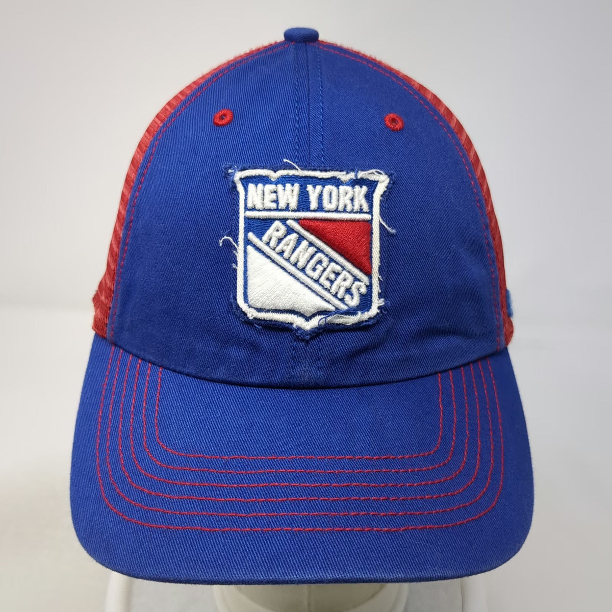 '47 New York Rangers NHL Cap Blue Red White L Mesh Stretch Fit Curved Brim Hat