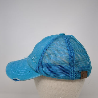 C.C Exclusives Strapback Trucker Hat Blue One Size Ponytail Distressed
