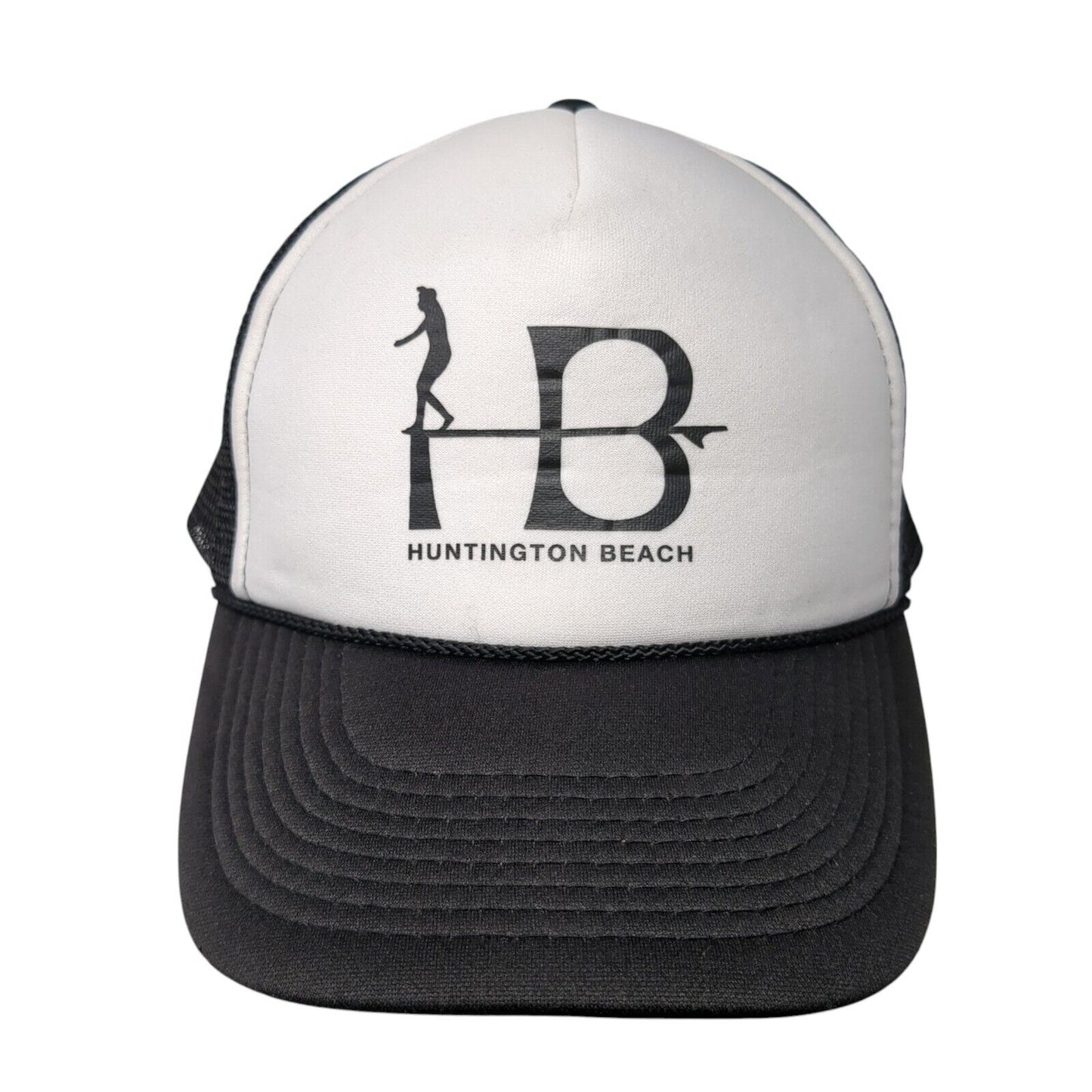 Huntington Beach Snapback Rope Trucker Hat Black One Size Mesh Back