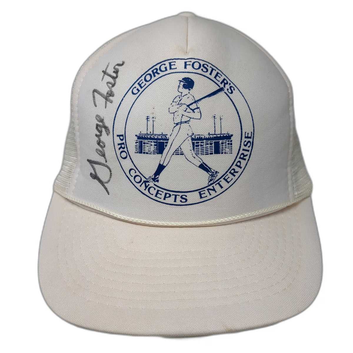 Cap Traffic Trucker Hat White One Size George Foster Signed Mesh Back Snapback