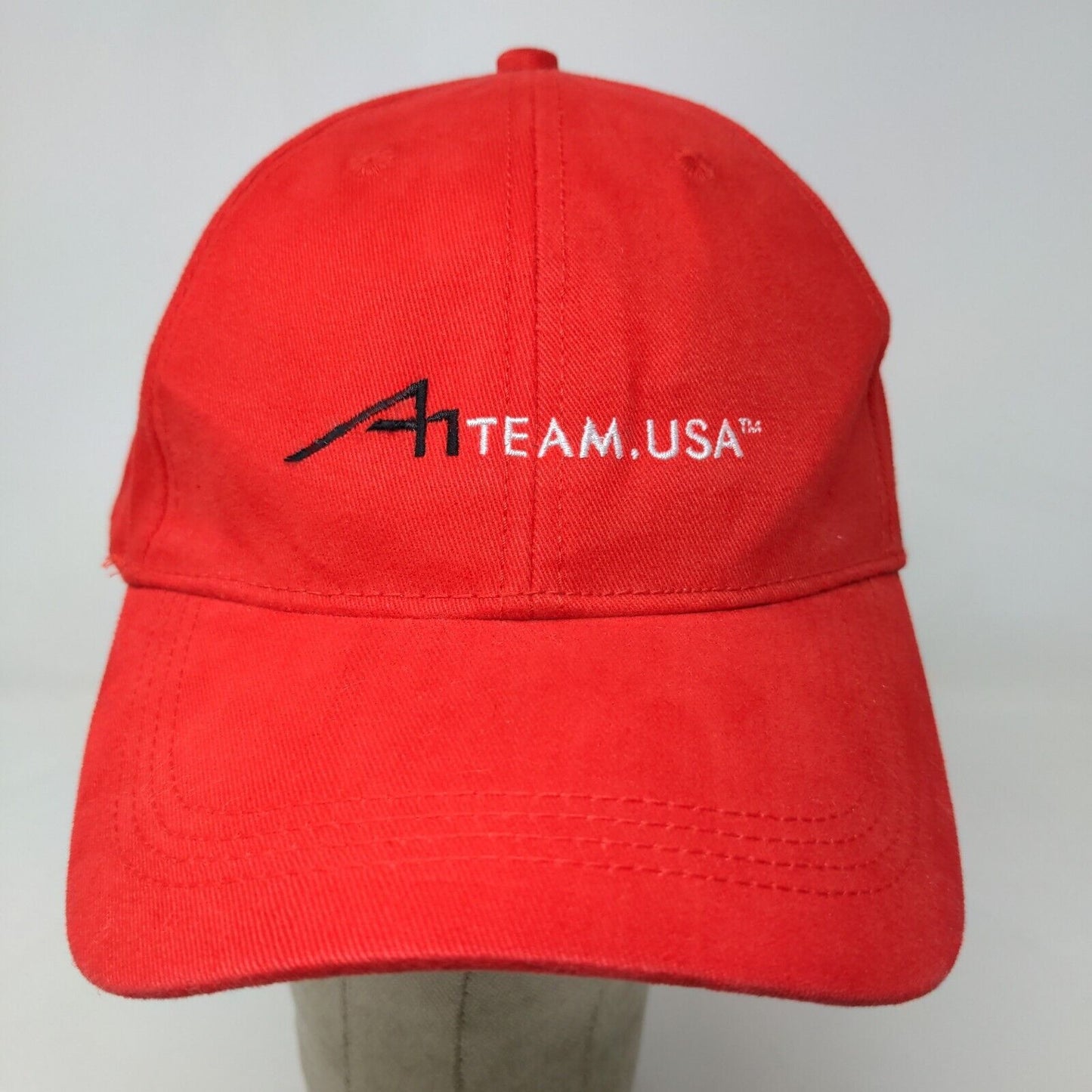 A Team USA TV Men's Strapback Hat Red Embroidered Logo Adjustable