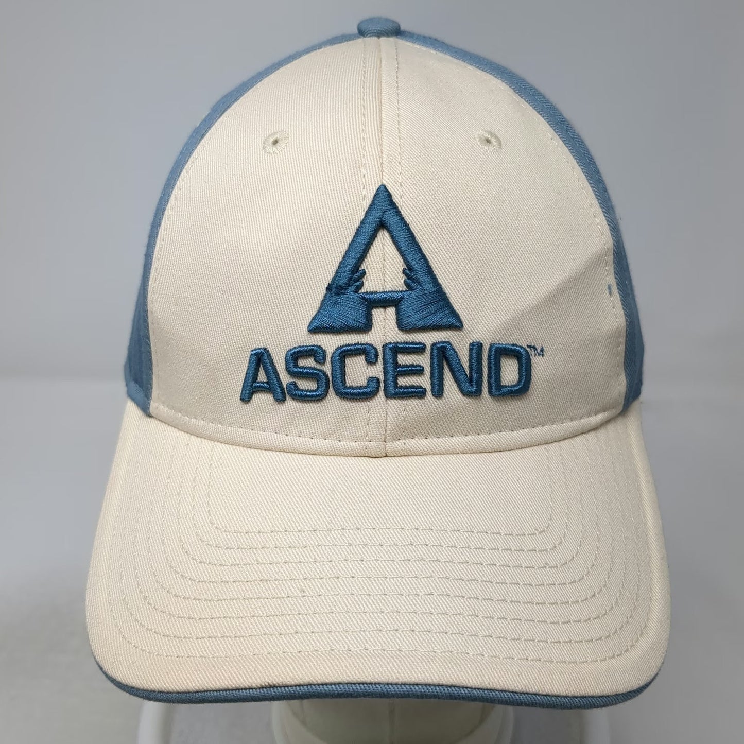 Ascend Baseball Cap Hat Blue Beige One Size Embroidered Logo Strapback Cotton