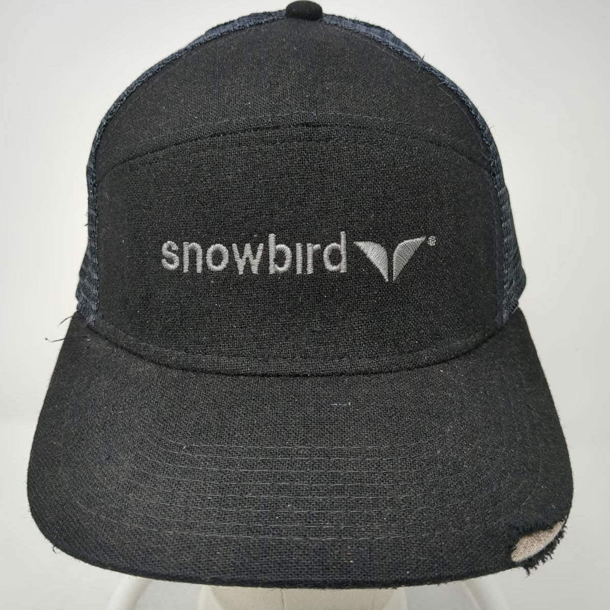 Snowbird Trucker Hat Black One Size 5 Panel Mesh Snapback Ski Resort Utah Logo