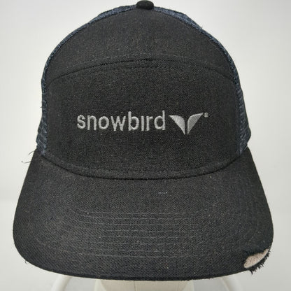 Snowbird Trucker Hat Black One Size 5 Panel Mesh Snapback Ski Resort Utah Logo