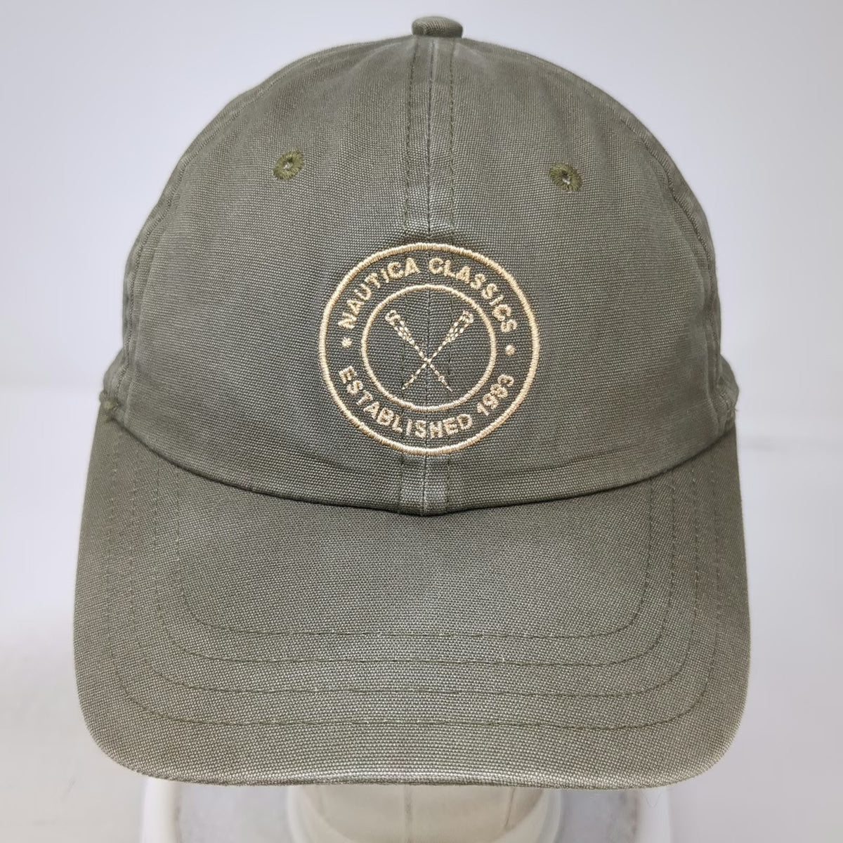 Nautica Baseball Cap Green One Size Embroidered Crest Crossed Oars Cotton Hat