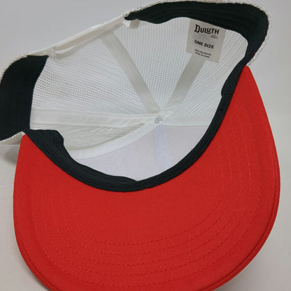 Duluth Trucker Hat White Red One Size Angry Beaverino Pizzeria Wisconsin Mesh