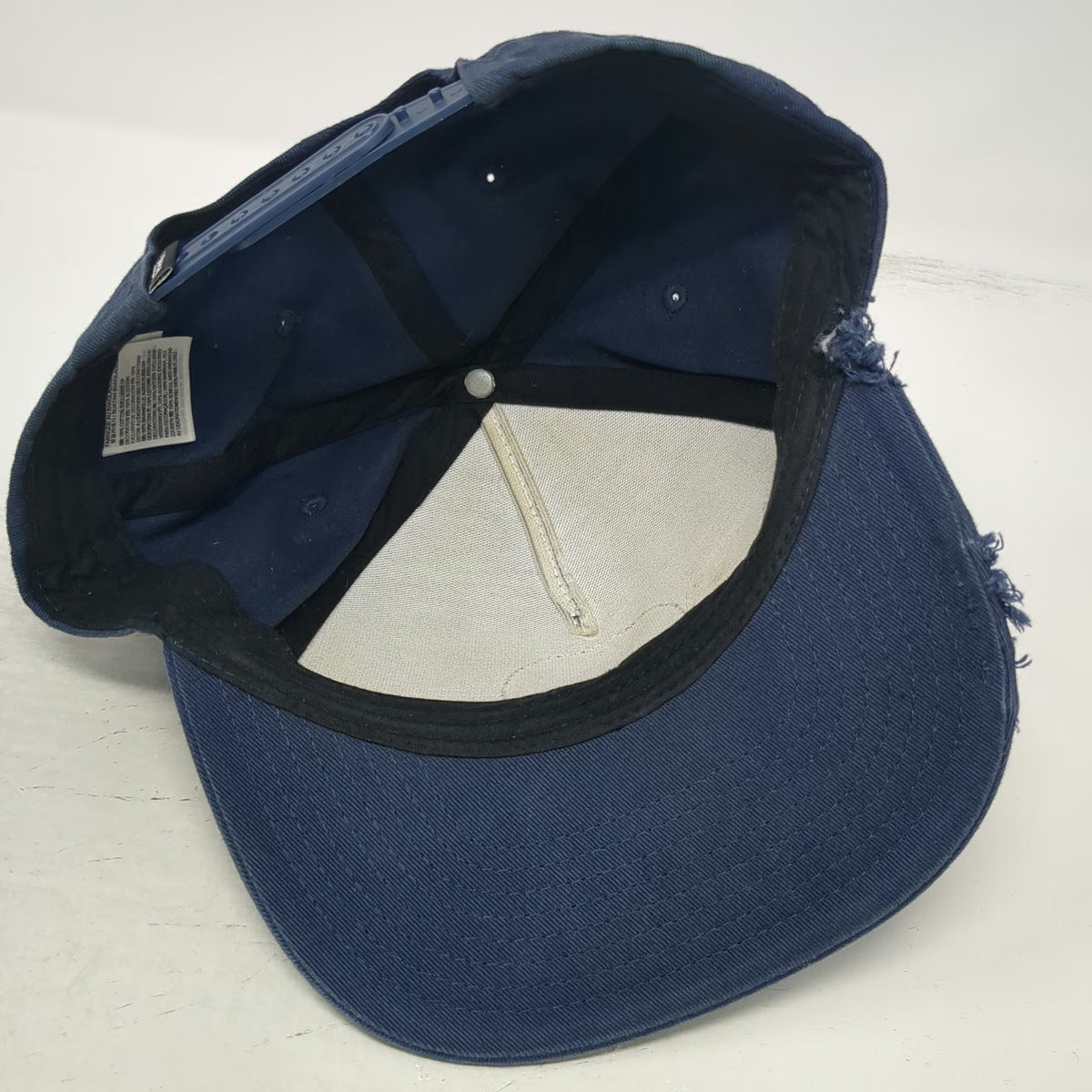Vans 5 Panel Blue One Size Distressed Frayed Snapback Logo Patch Cotton Hat