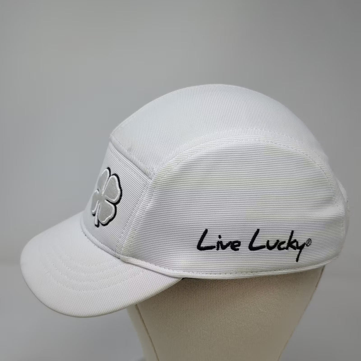 Black Clover White 5 Panel Hat One Size Live Lucky Embroidered Adjustable Cap