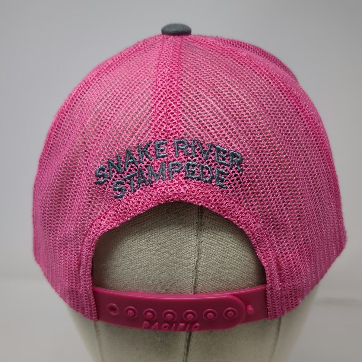 Pacific Headwear Gray Pink Trucker Hat OS SRS Snake River Stampede Mesh Snapback