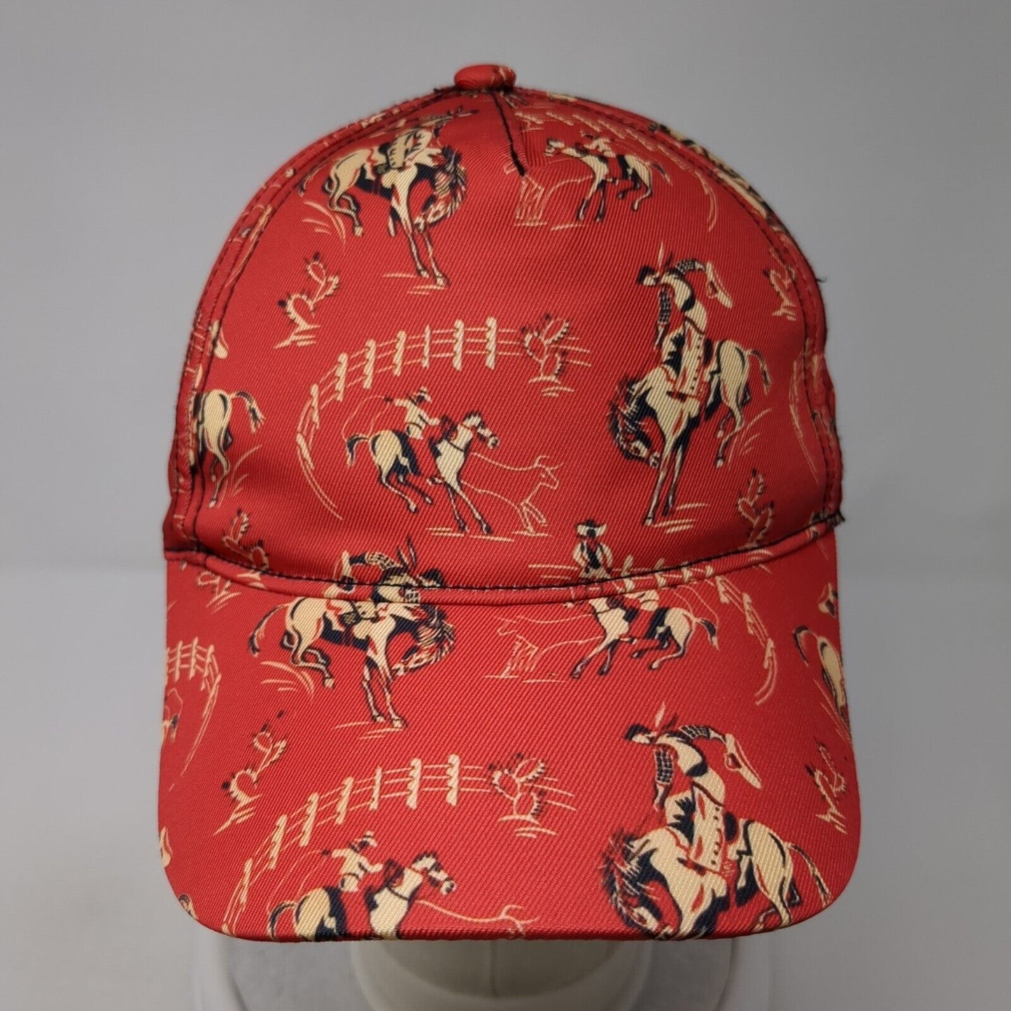 Rodeo Horse Strapback Hat Red One Size Adjustable Animal Print 6 Panel