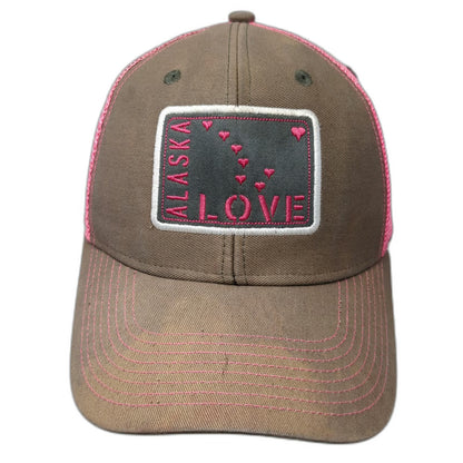 Ouray Sportswear Alaska Love Trucker Hat Brown Pink One Size Heart Patch