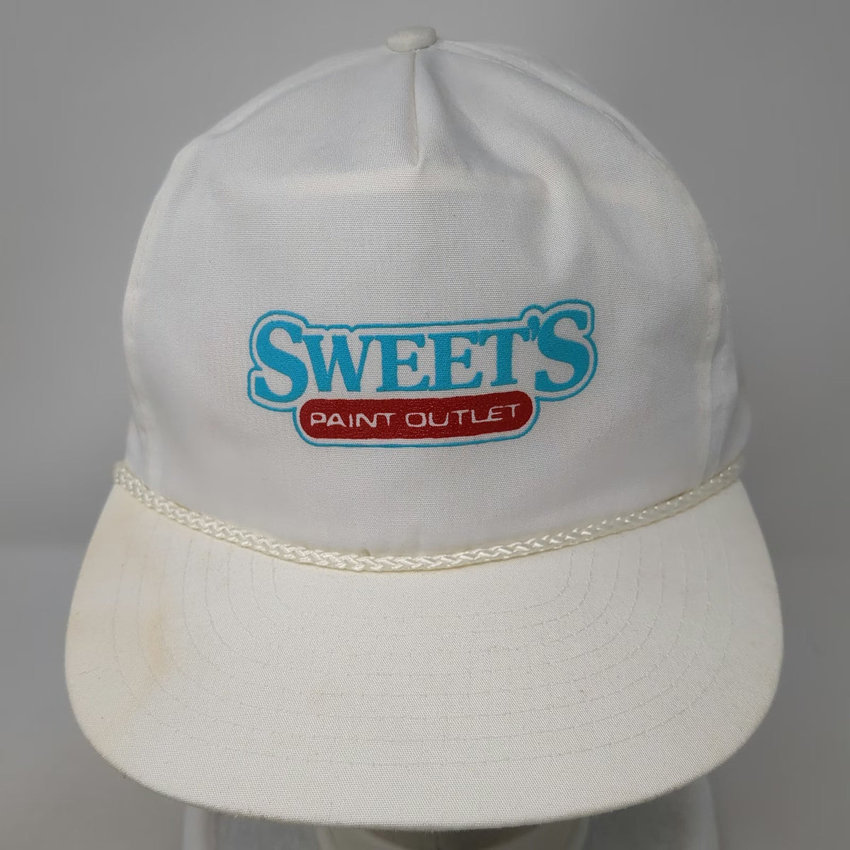 Winner 5 Panel White Hat One Size Snapback Rope Brim Sweet's Paint Outlet Logo