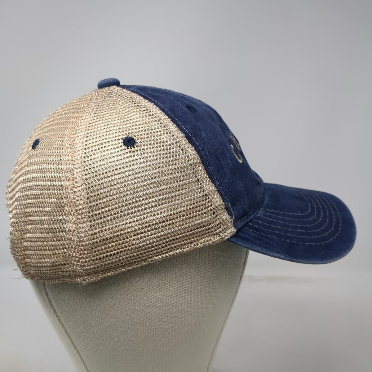 Sunkiss Kap Chicago IL Blue Beige Trucker Hat One Size Snapback Mesh Green Brim