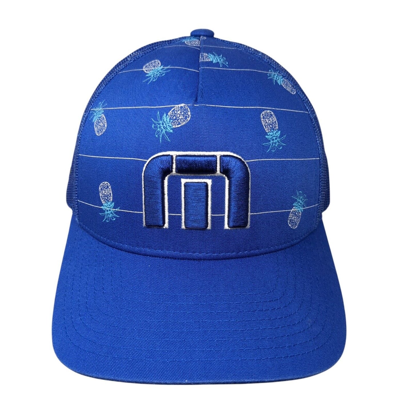 Travis Mathew Pineapple Snapback Trucker Hat Blue One Size Mesh Back