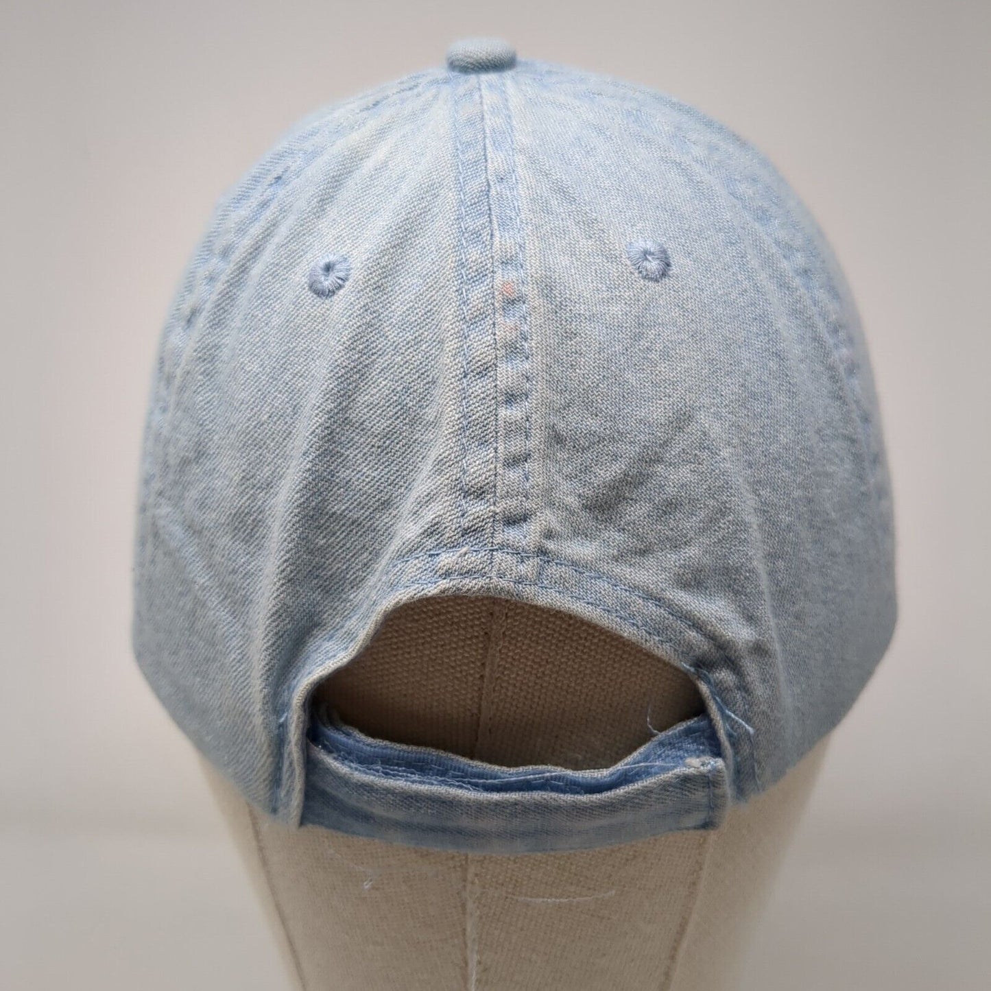 Rose Strapback Hat Blue OSFA Adjustable Embroidered Floral Denim Just Be