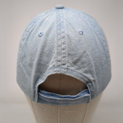 Rose Strapback Hat Blue OSFA Adjustable Embroidered Floral Denim Just Be