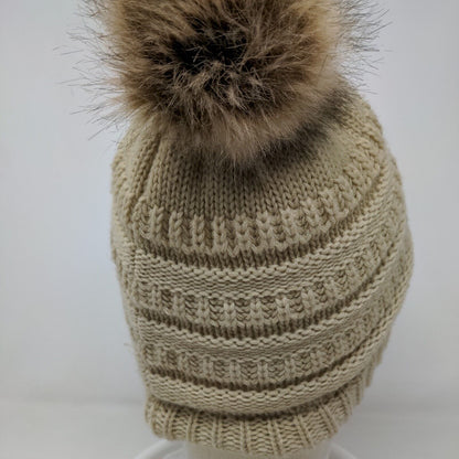 C.C. Exclusives Women's Knit Beanie Hat Cable Knit Fleece Lined Tan