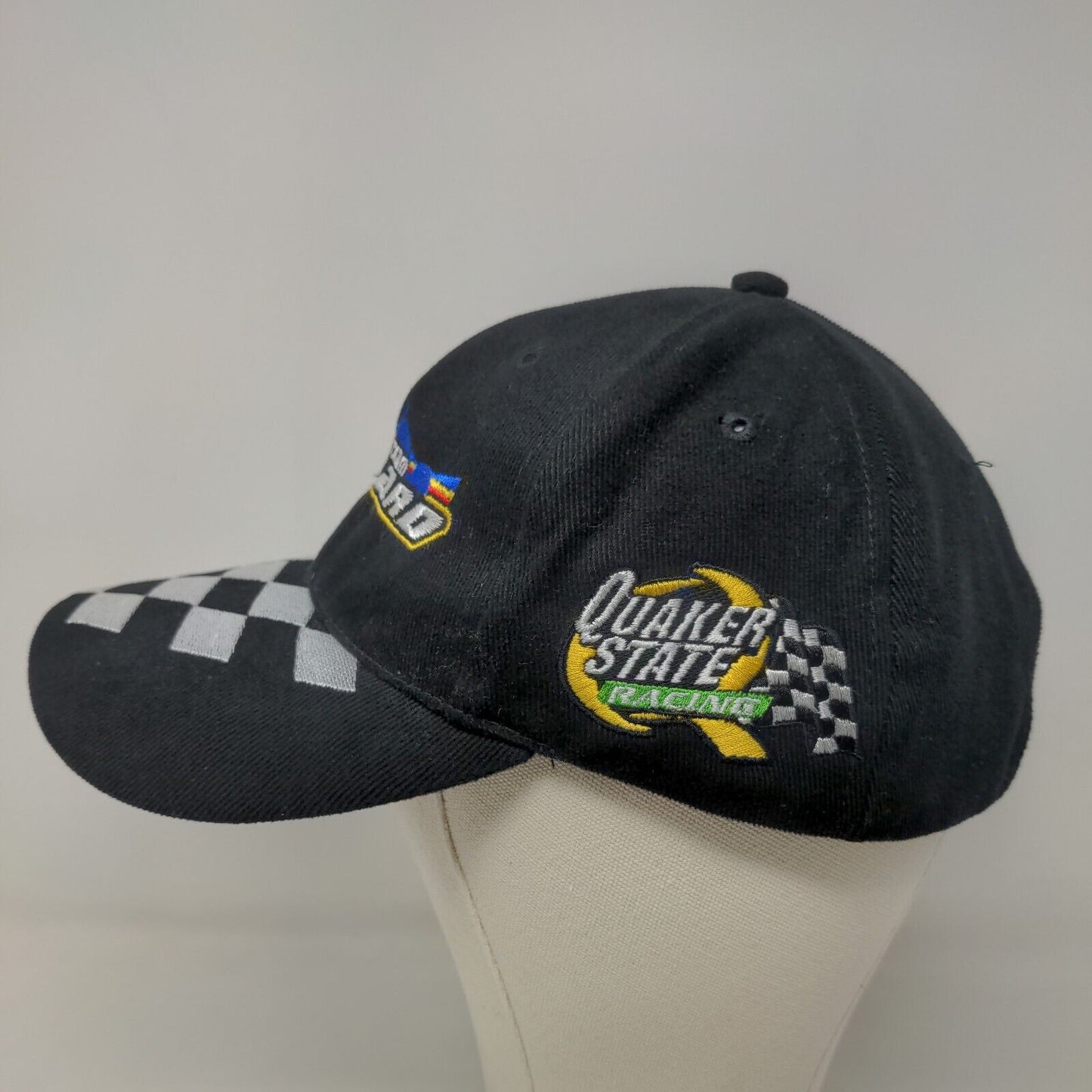 Team Menard Men's Strapback Hat Black Embroidered Checkered Flag Logo Cotton