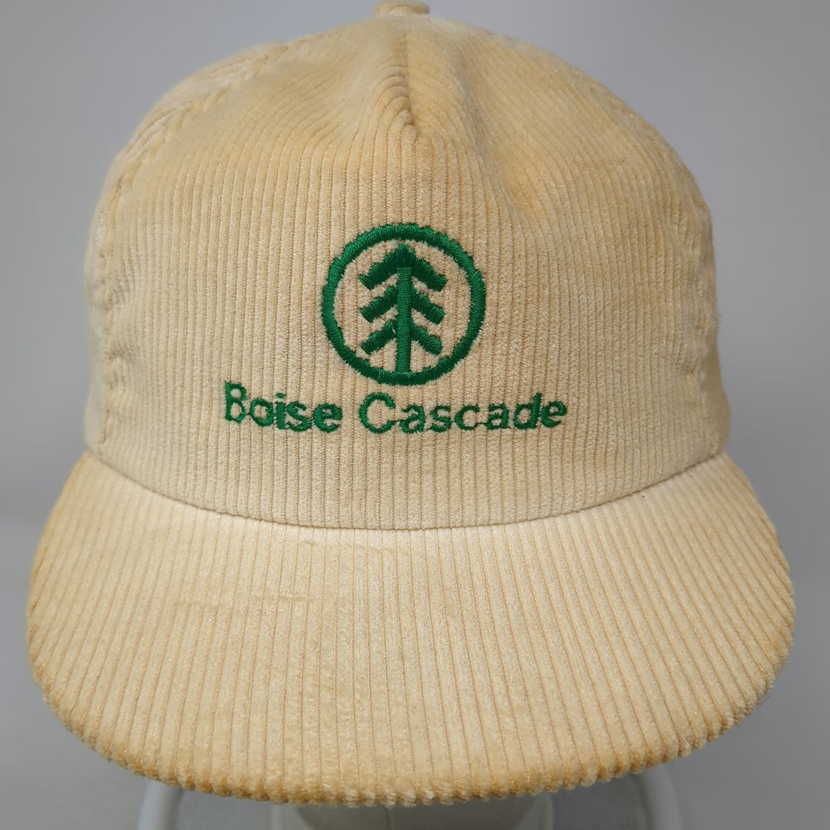 Ownco Boise Cascade 5 Panel Beige Hat OSFM Snapback Corduroy Made In USA Logo