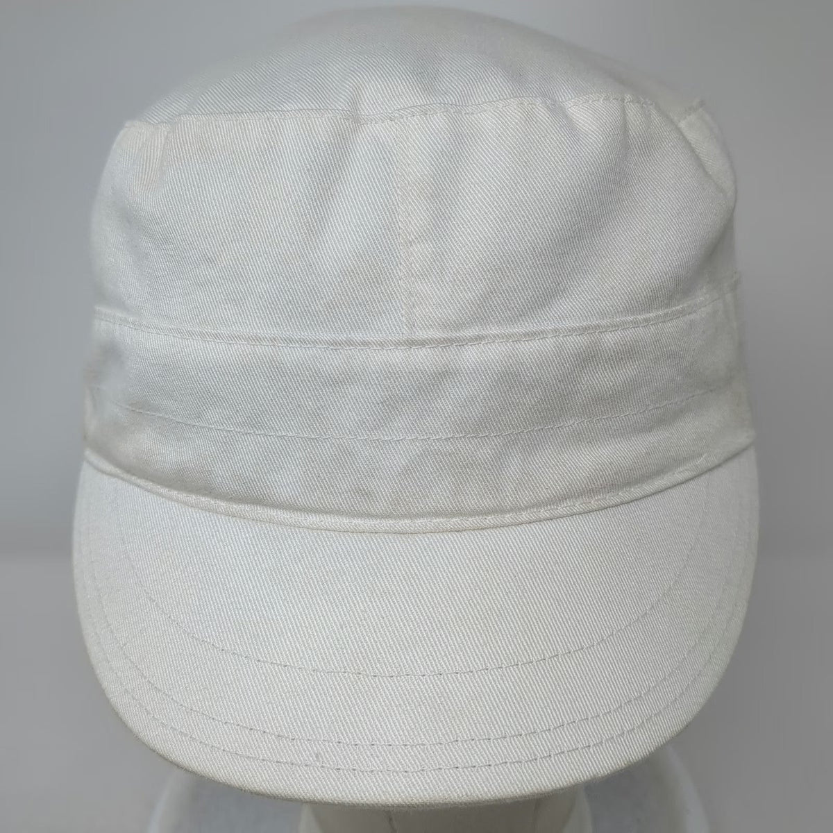White Army Cap One Size Elastic Back Cotton Cadet Hat Plain Solid Flat Top